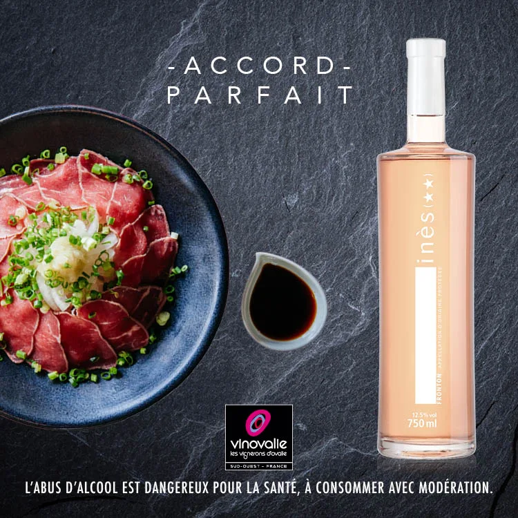 Inès, vin rosé avec un tataki de boeuf
